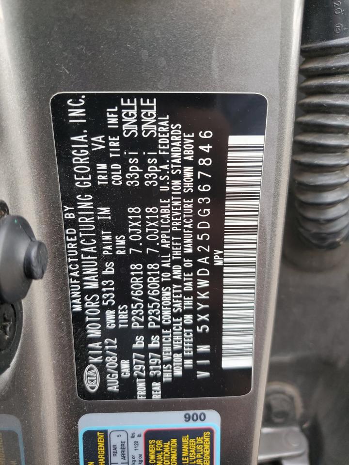 2013 Kia Sorento Sx VIN: 5XYKWDA25DG367846 Lot: 59123205