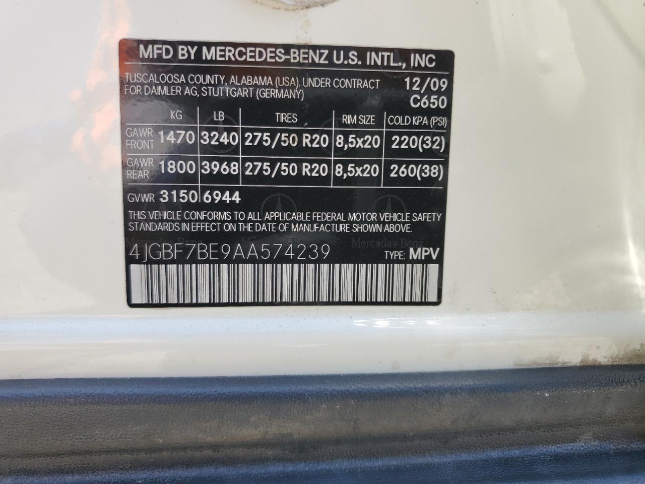2010 Mercedes-Benz Gl 450 4Matic VIN: 4JGBF7BE9AA574239 Lot: 62600395
