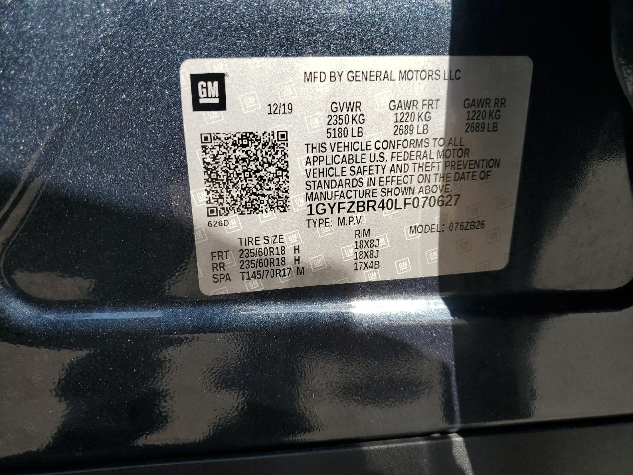 2020 Cadillac Xt4 Luxury VIN: 1GYFZBR40LF070627 Lot: 59258845