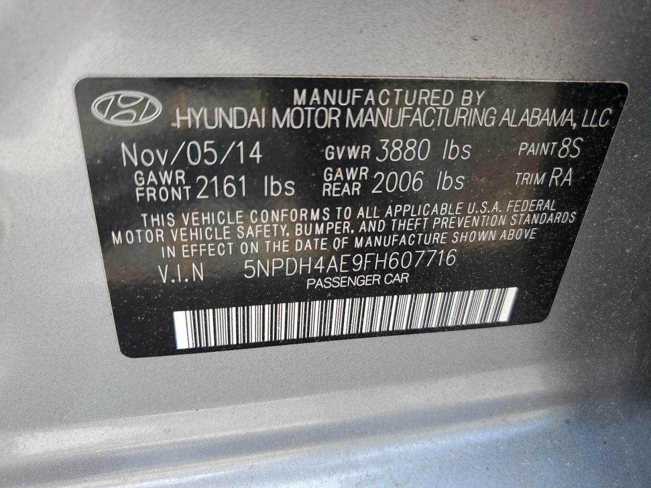2015 Hyundai Elantra Se VIN: 5NPDH4AE9FH607716 Lot: 61744155