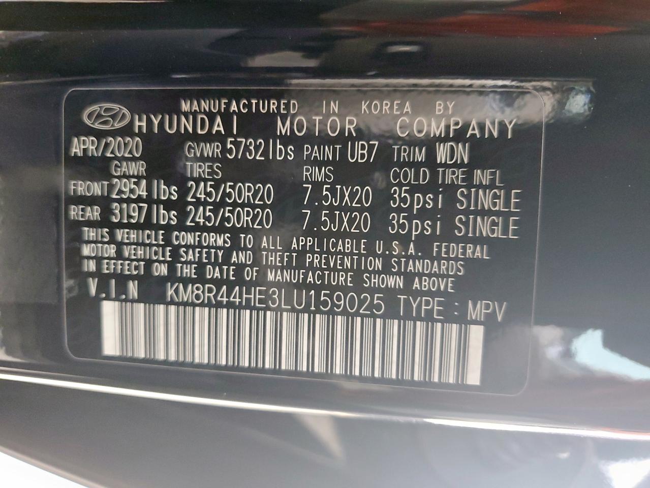 2020 Hyundai Palisade Sel VIN: KM8R44HE3LU159025 Lot: 58773815