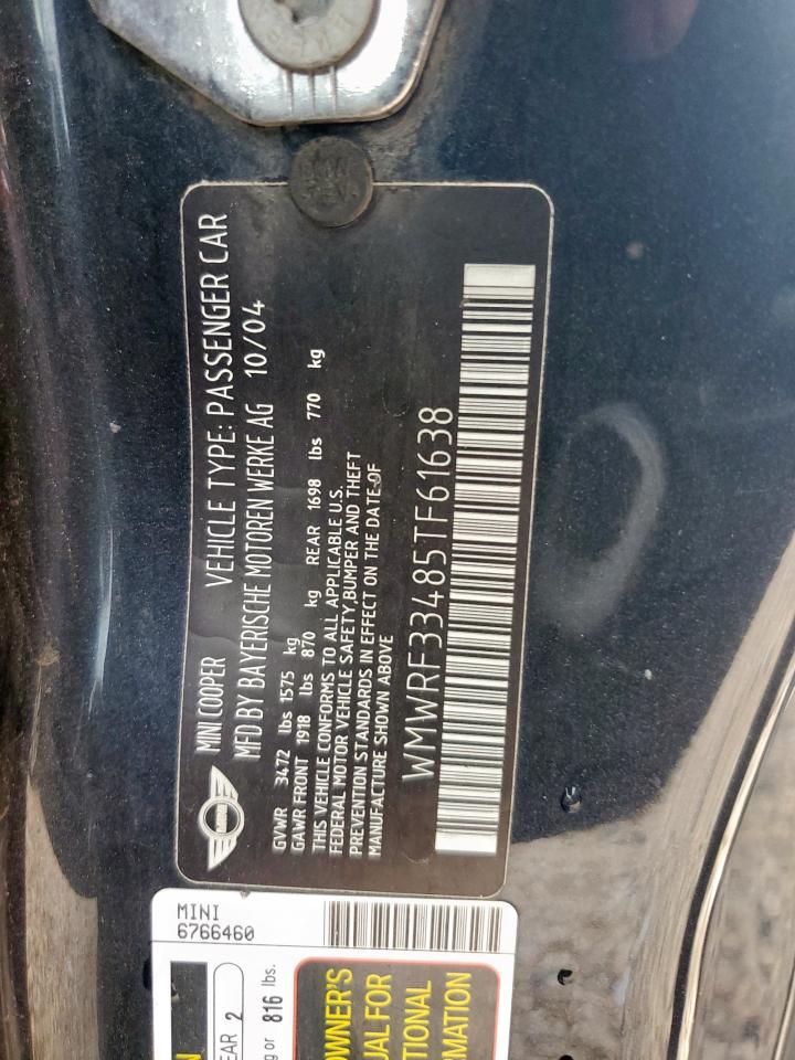 2005 Mini Cooper VIN: WMWRF33485T61638 Lot: 59822125