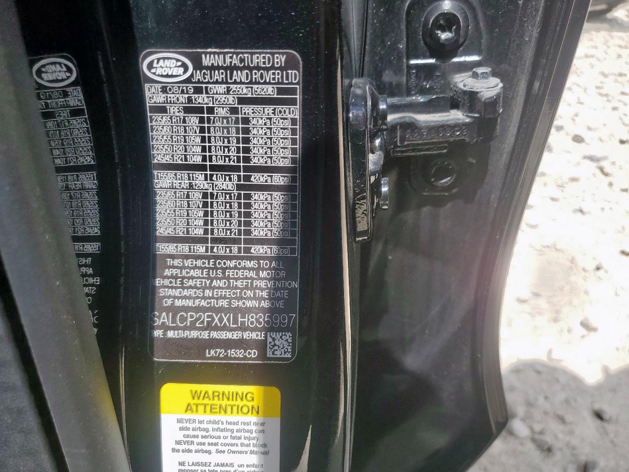 2020 Land Rover Discovery Sport Se VIN: SALCP2FXXLH835997 Lot: 60846545
