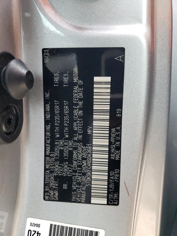 2022 Toyota Sienna Le VIN: 5TDKSKFC4NS043681 Lot: 58927295