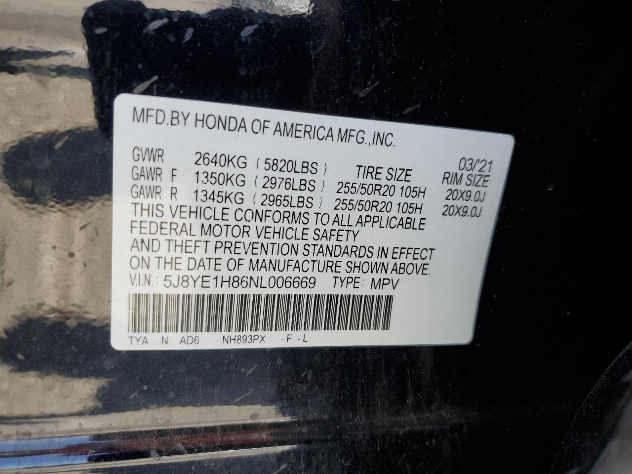 2022 Acura Mdx Advance VIN: 5J8YE1H86NL006669 Lot: 62025965