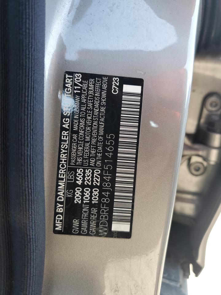 2004 Mercedes-Benz C 320 4Matic VIN: WDBRF84J84F514655 Lot: 61608865