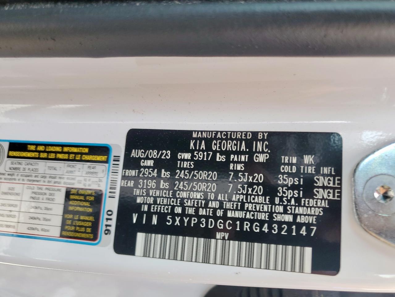 2024 Kia Telluride Ex VIN: 5XYP3DGC1RG432147 Lot: 62295145