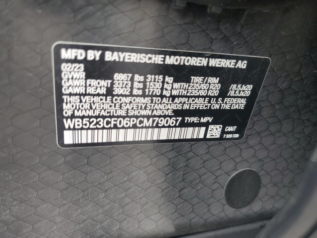 2023 BMW Ix xDrive50 VIN: WB523CF06PCM79067 Lot: 59855705
