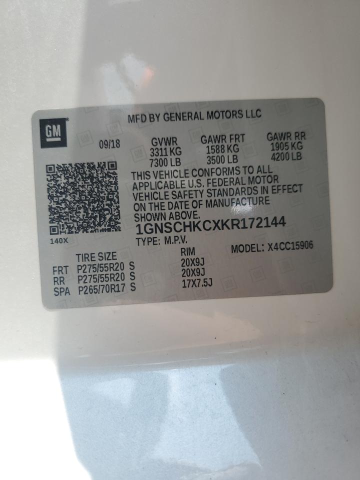 2019 Chevrolet Suburban C1500 Lt VIN: 1GNSCHKCXKR172144 Lot: 59328055