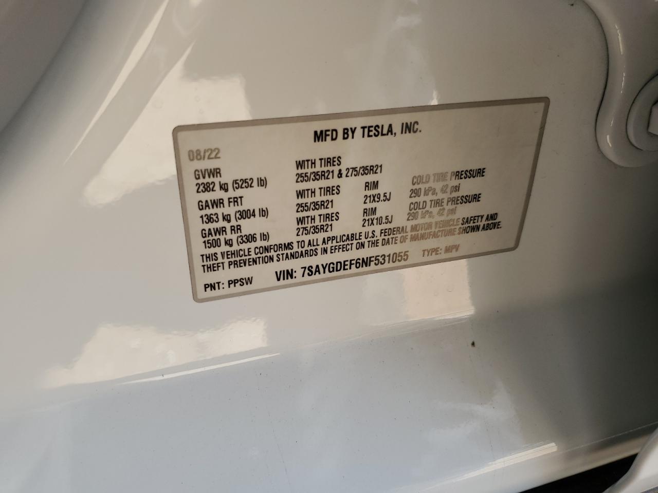 2022 Tesla Model Y VIN: 7SAYGDEF6NF531055 Lot: 60876025