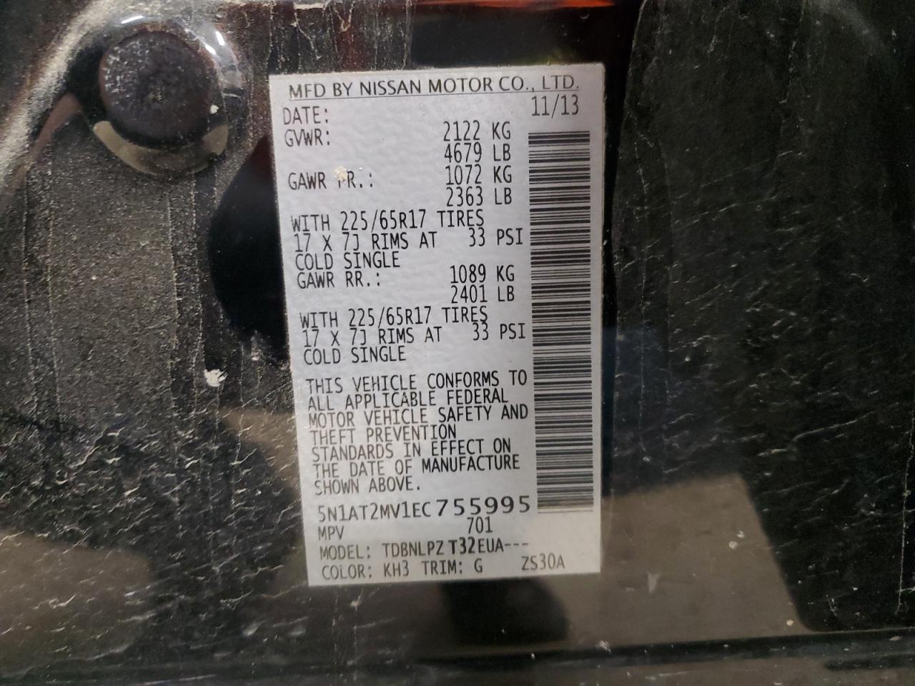 NISSAN ROGUE 2014 VIN 5N1AT2MV1EC755995 фото 13