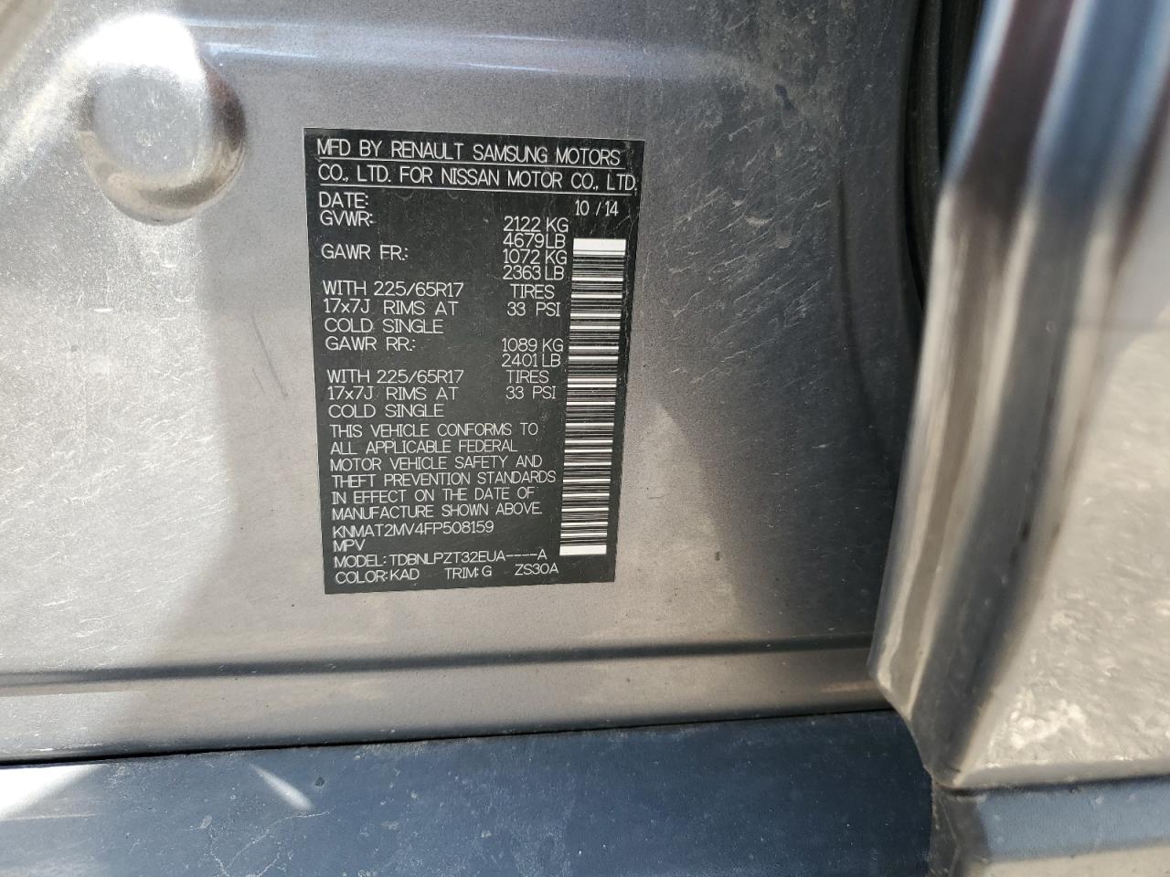 2015 Nissan Rogue S VIN: KNMAT2MV4FP508159 Lot: 62955405