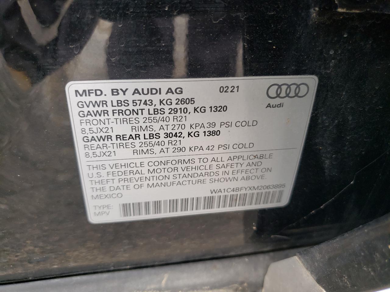 2021 Audi Sq5 Prestige VIN: WA1C4BFYXM2063895 Lot: 62952085