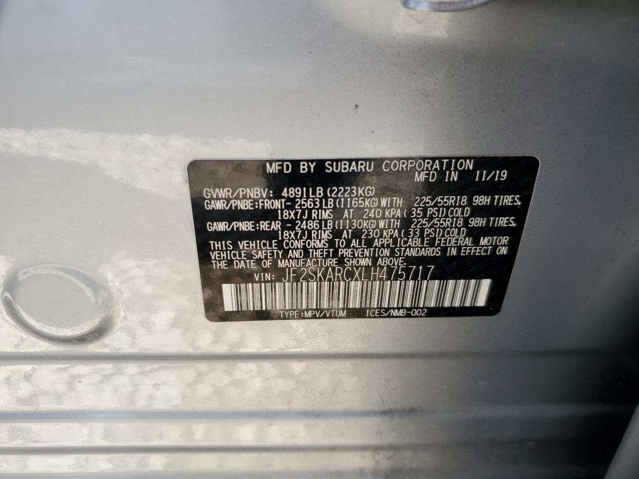 2020 Subaru Forester Sport VIN: JF2SKARCXLH475717 Lot: 62689305