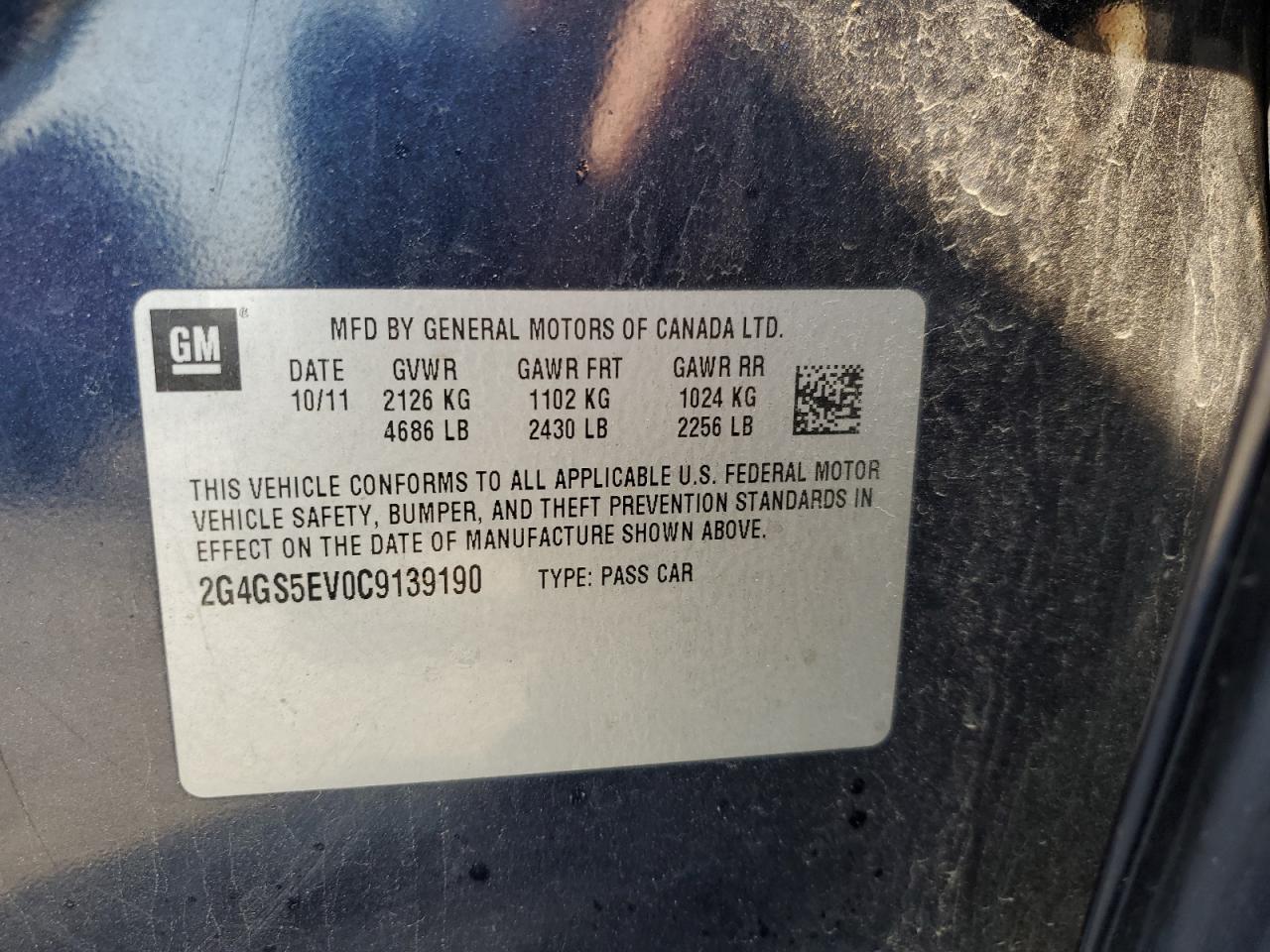2012 Buick Regal Premium VIN: 2G4GS5EV0C9139190 Lot: 60323785