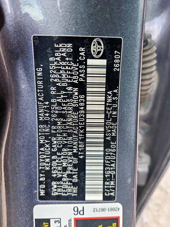2014 Toyota Camry L VIN: 4T1BF1FK1EU394836 Lot: 63069525