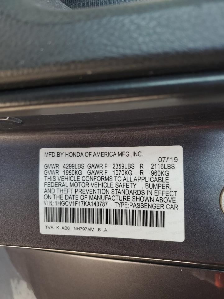 2019 Honda Accord Lx VIN: 1HGCV1F17KA143787 Lot: 65431855