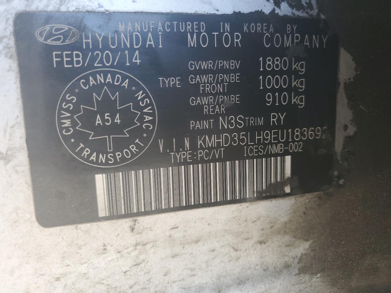 2014 Hyundai Elantra Gt VIN: KMHD35LH9EU183692 Lot: 62838395