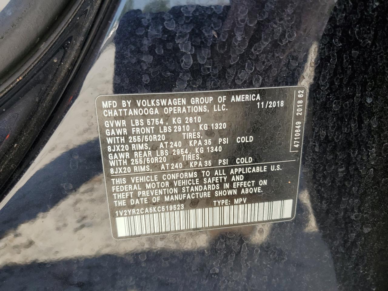 2019 Volkswagen Atlas Se VIN: 1V2YR2CA5KC519523 Lot: 61550635