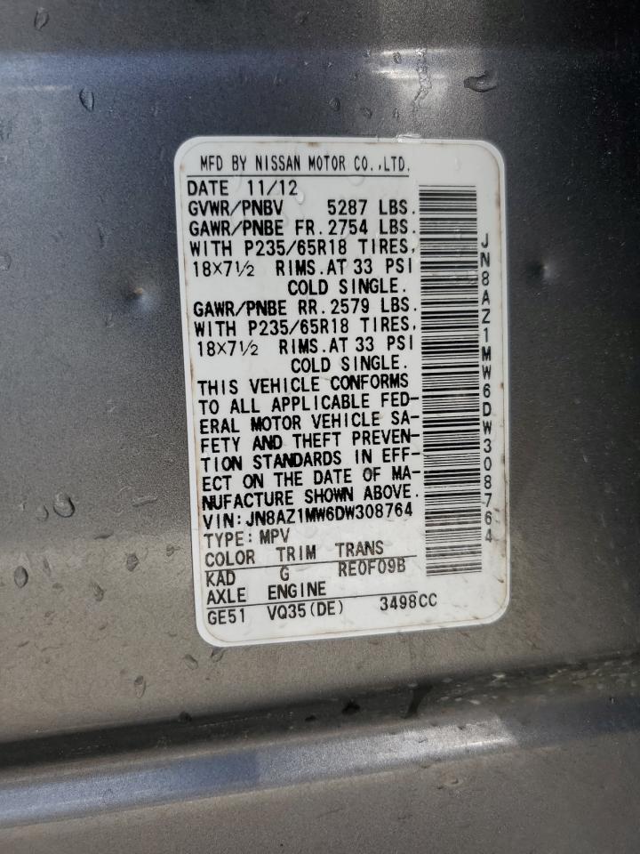 2013 Nissan Murano S VIN: JN8AZ1MW6DW308764 Lot: 59475935