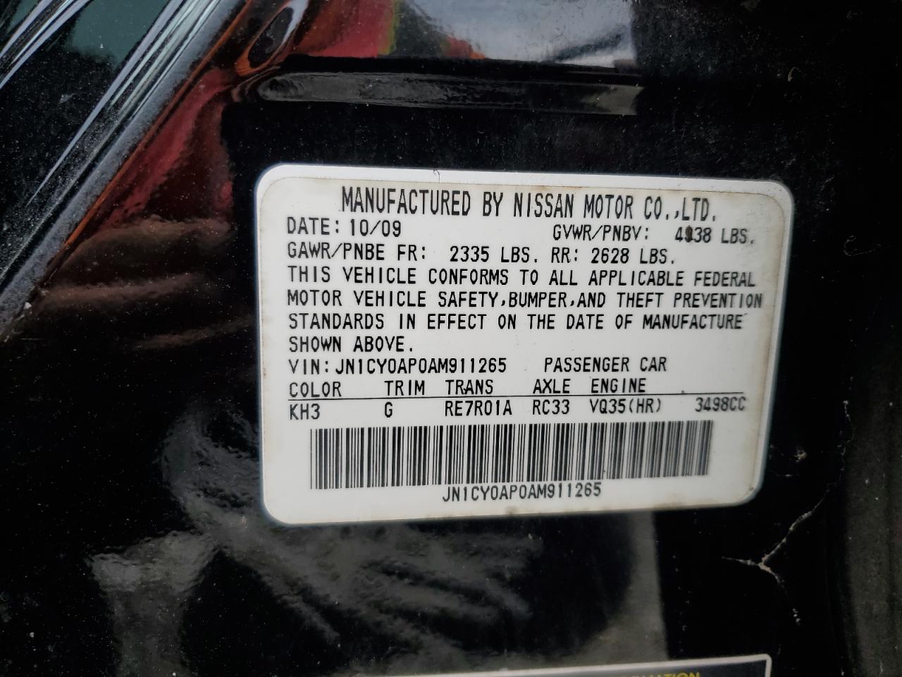 2010 Infiniti M35 Base VIN: JN1CY0AP0AM911265 Lot: 59641675