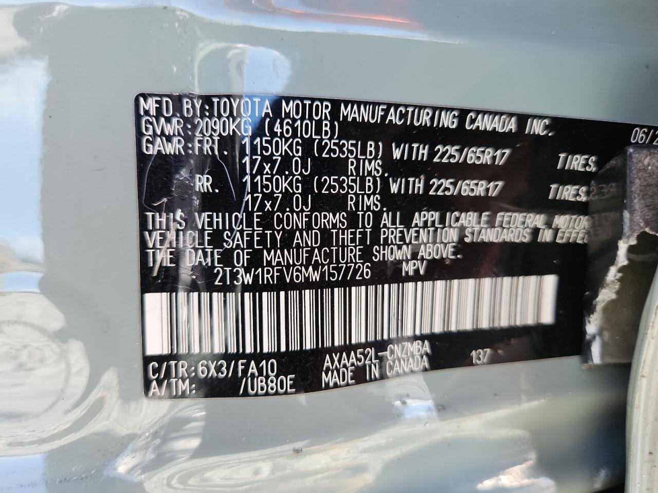 2021 Toyota Rav4 Xle VIN: 2T3W1RFV6MW157726 Lot: 61352785