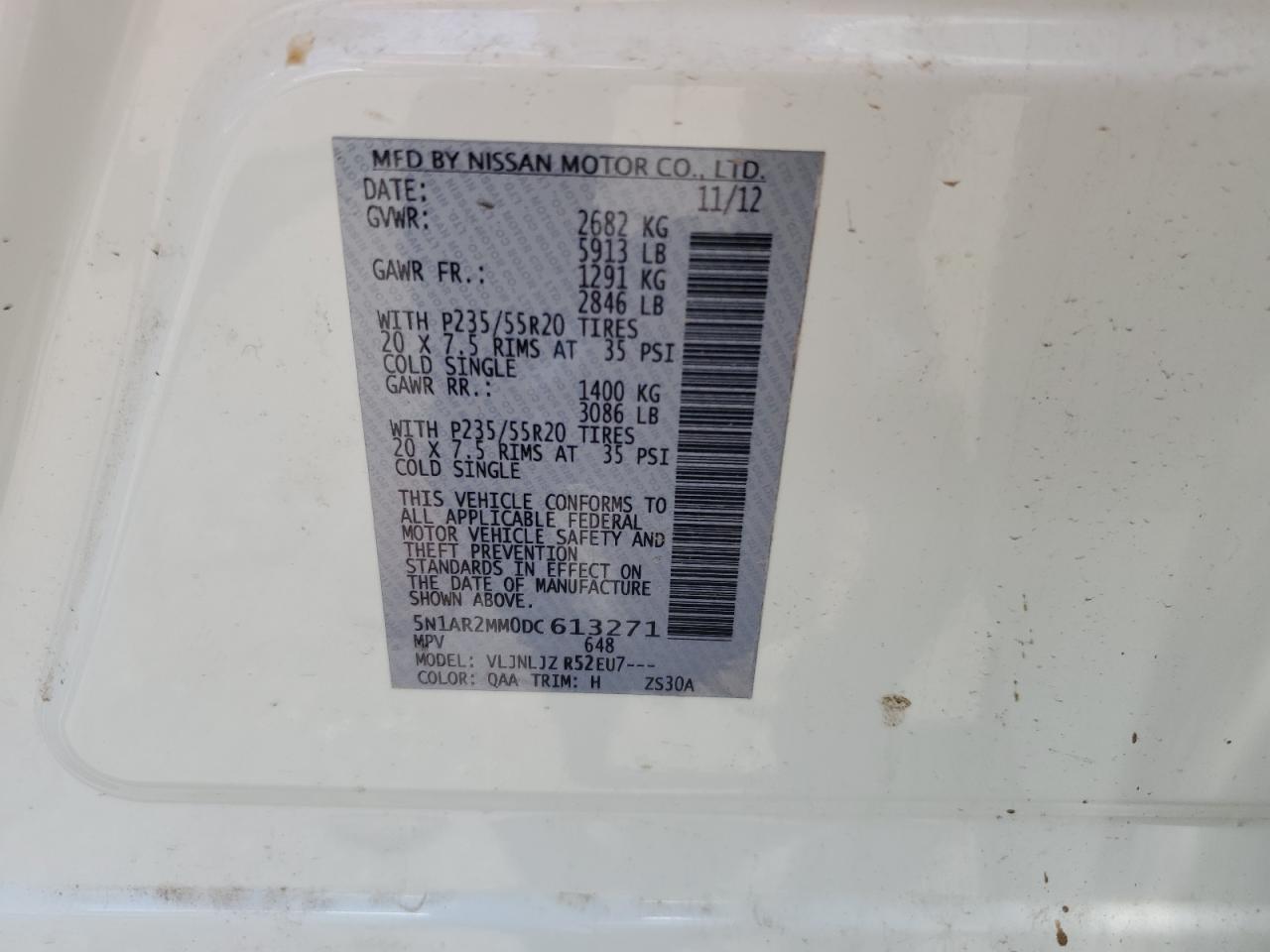 NISSAN PATHFINDER 2013 VIN 5N1AR2MM0DC613271 фото 13