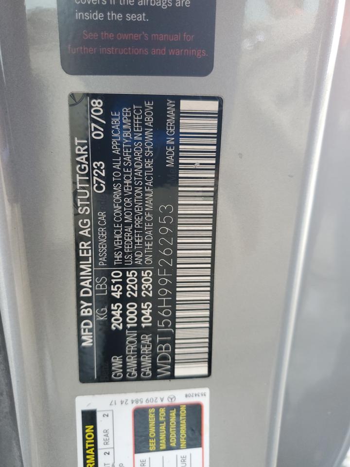 2009 Mercedes-Benz Clk 350 VIN: WDBTJ56H99F262953 Lot: 59907725