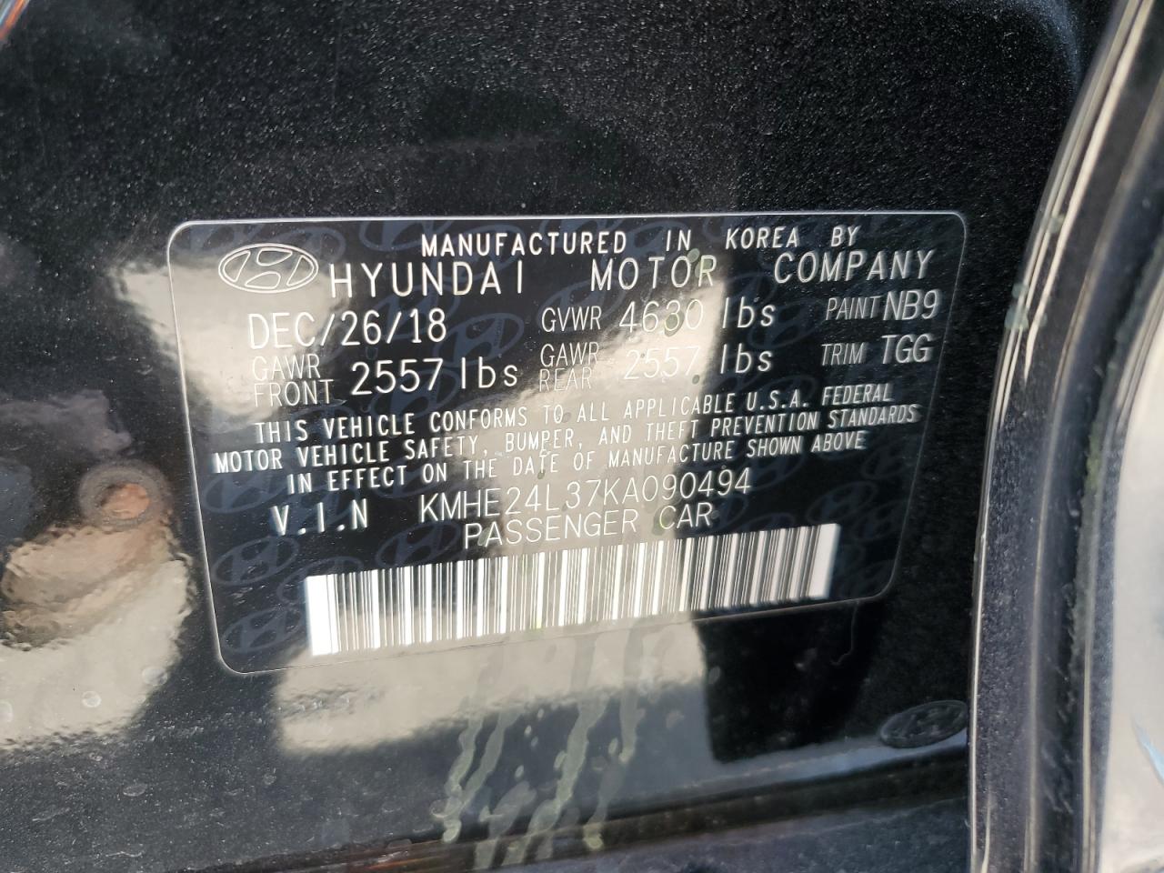 HYUNDAI SONATA 2019 VIN KMHE24L37KA090494 photo 12