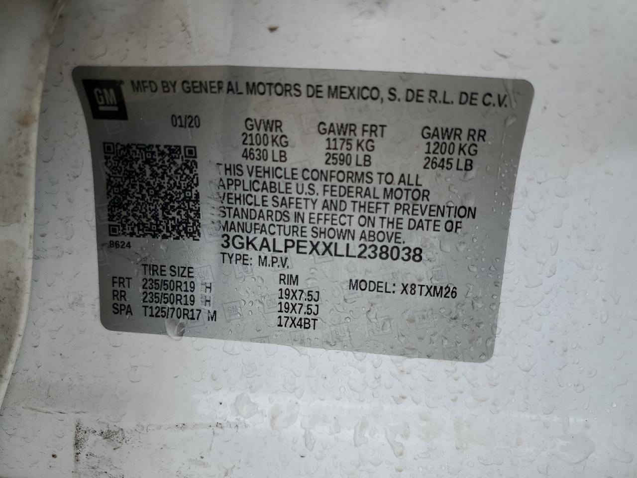 2020 GMC Terrain Slt VIN: 3GKALPEXXLL238038 Lot: 64465695