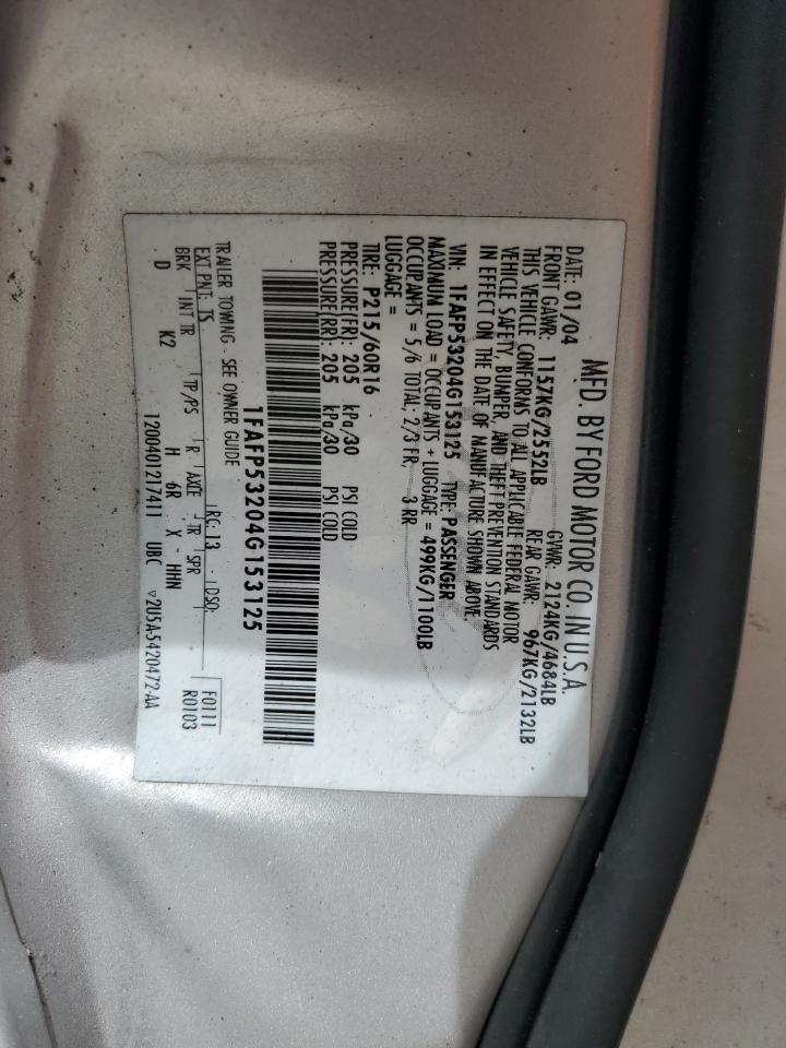 2004 Ford Taurus Se VIN: 1FAFP53204G153125 Lot: 63232325