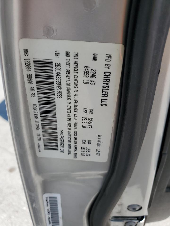 2008 Dodge Charger VIN: 2B3LA43G38H219280 Lot: 61709995