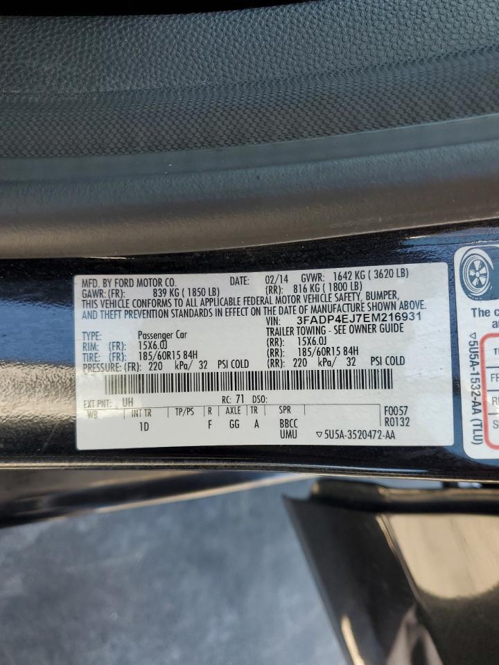 2014 Ford Fiesta Se VIN: 3FADP4EJ7EM216931 Lot: 62865885