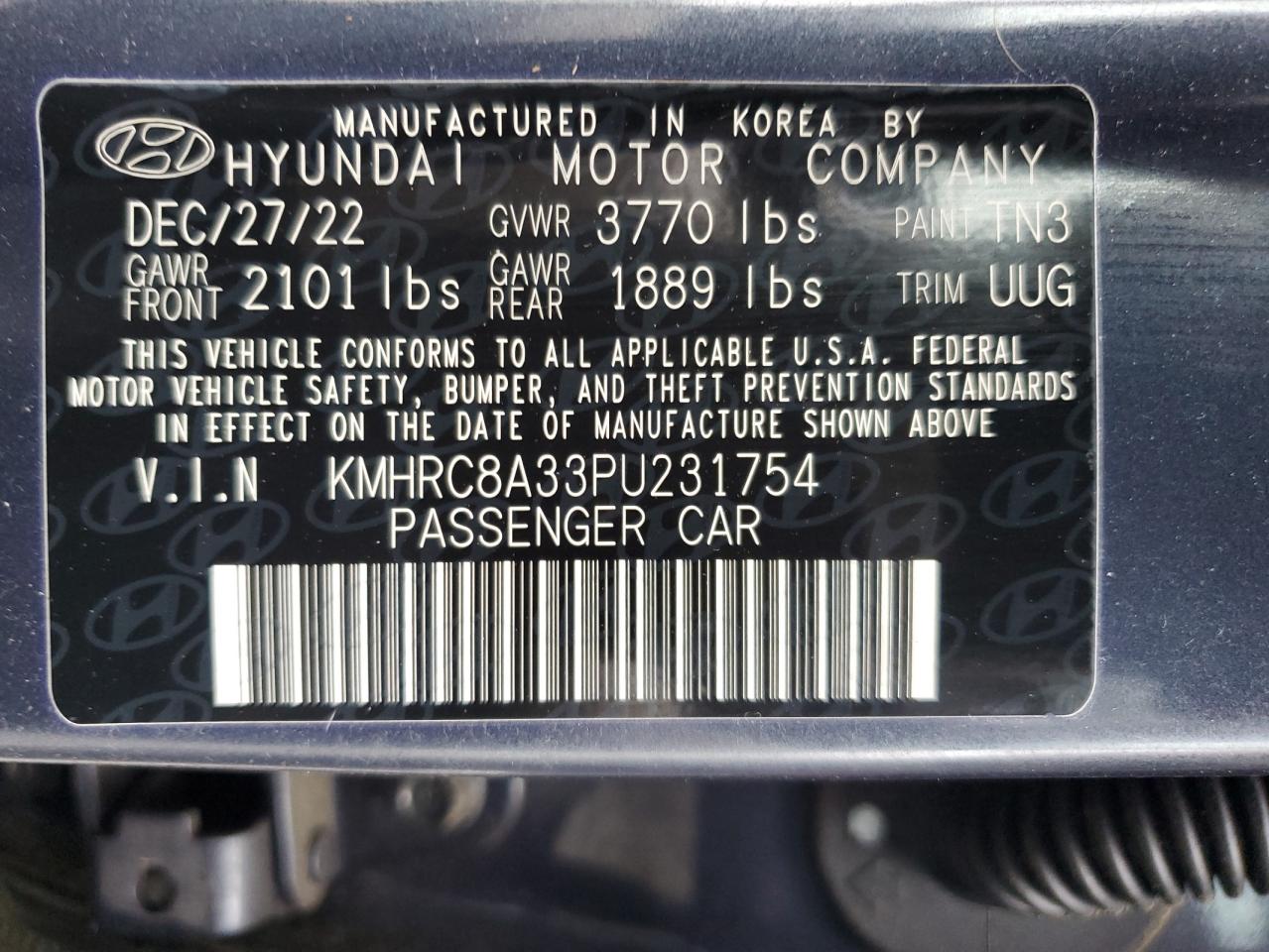 2023 Hyundai Venue Sel VIN: KMHRC8A33PU231754 Lot: 61154015