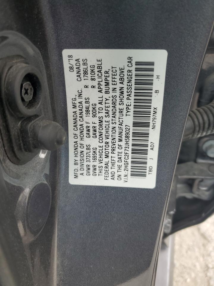 2018 Honda Civic Ex VIN: 2HGFC2F73JH589027 Lot: 63062045