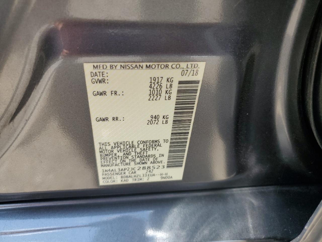 2018 Nissan Altima 2.5 VIN: 1N4AL3AP2JC288523 Lot: 61397815