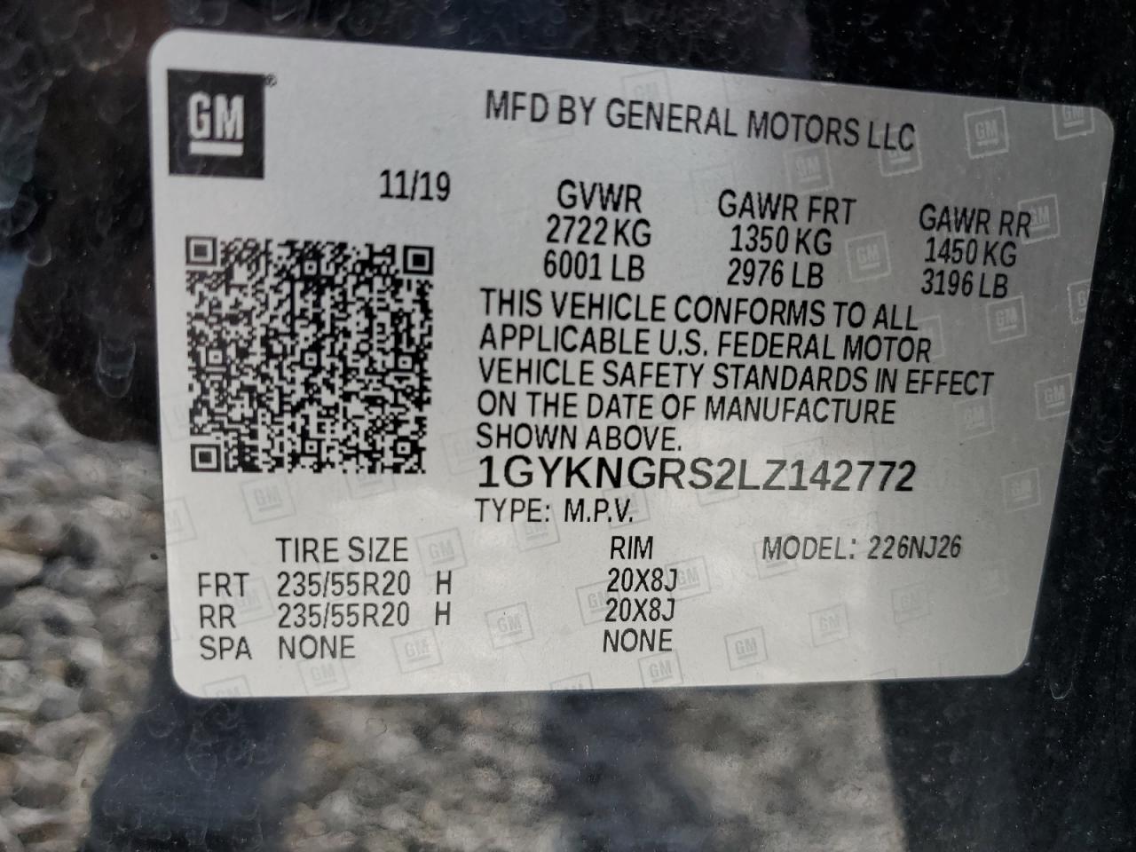 2020 Cadillac Xt5 Sport VIN: 1GYKNGRS2LZ142772 Lot: 61740535