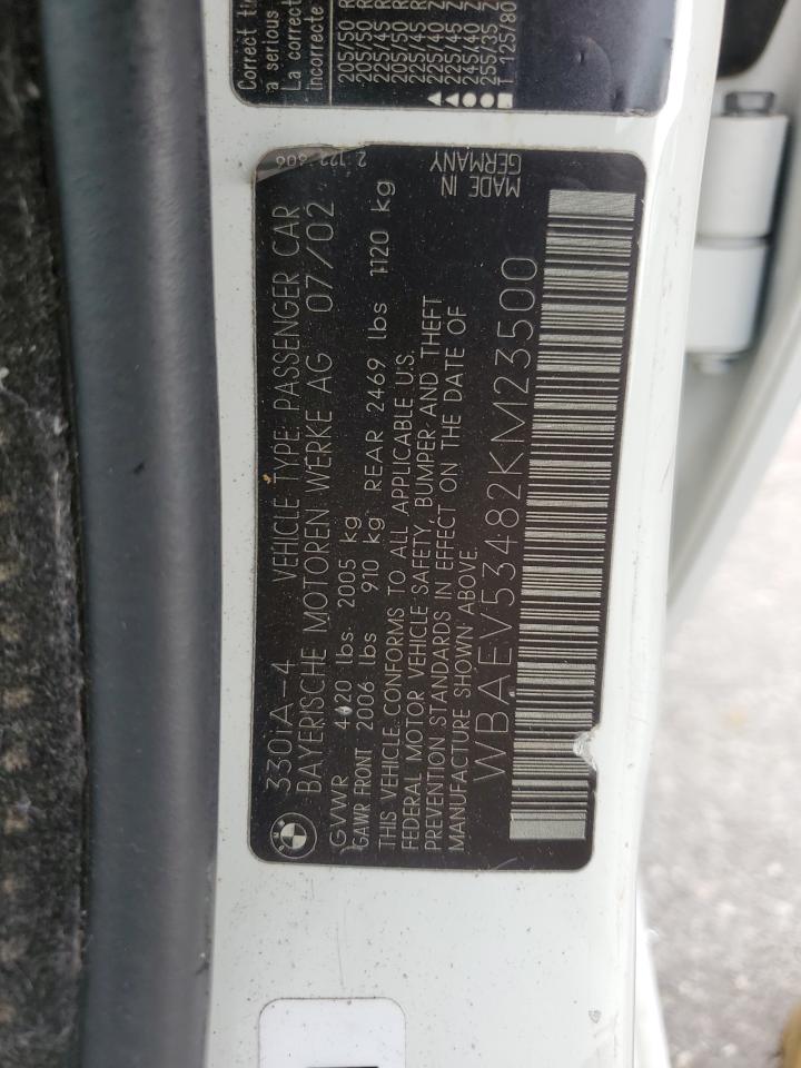 2002 BMW 330 I VIN: WBAEV53482KM23500 Lot: 61646335