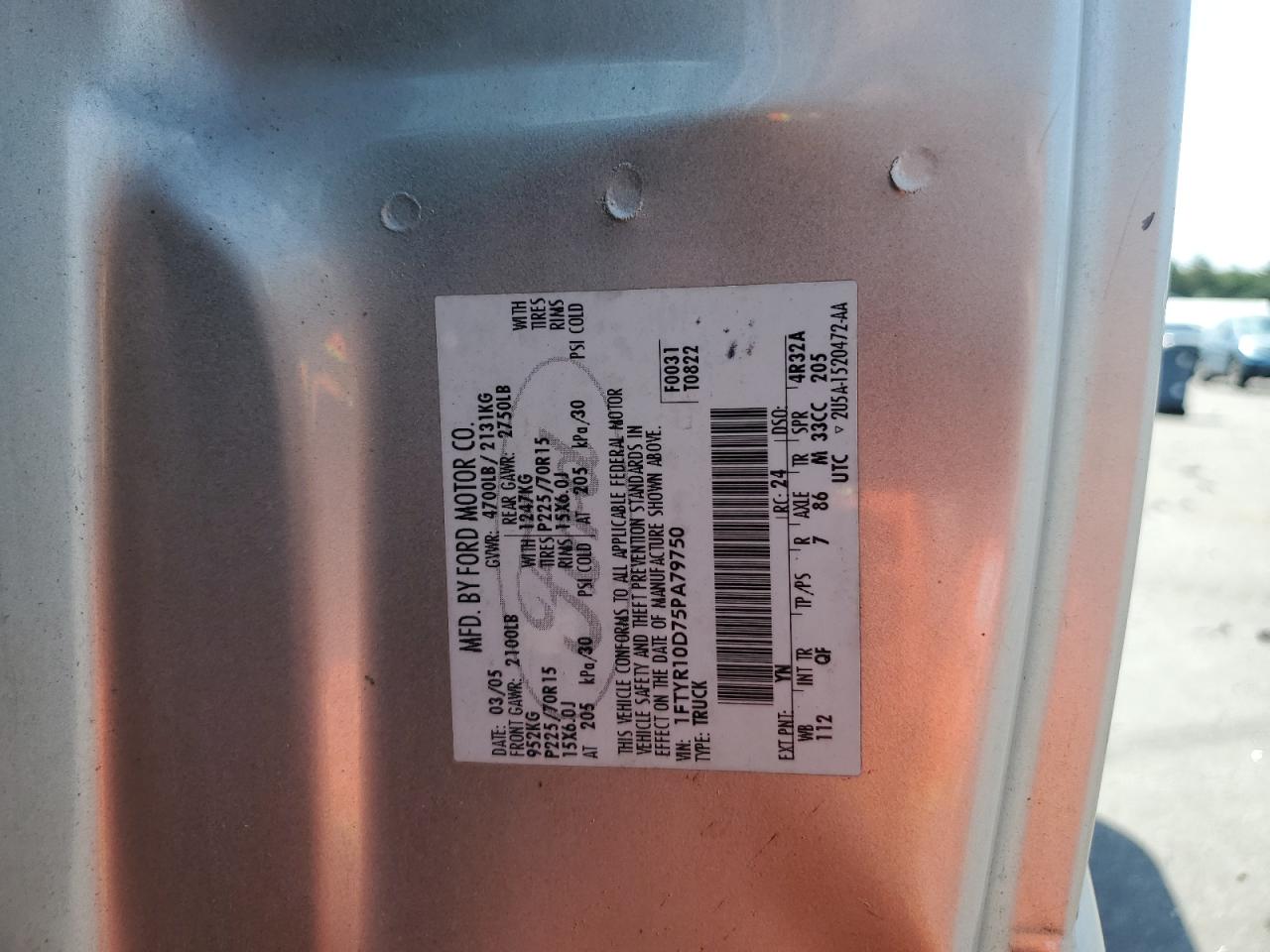 2005 Ford Ranger VIN: 1FTYR10D75PA79750 Lot: 56255475