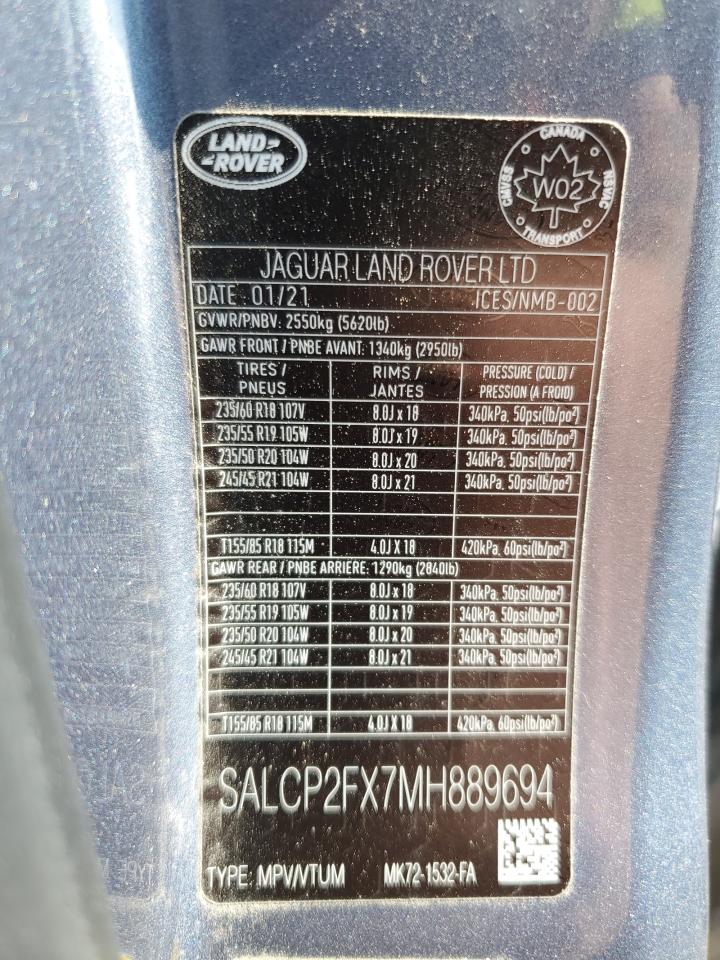 2021 Land Rover Discovery Sport Se VIN: SALCP2FX7MH889694 Lot: 61824865