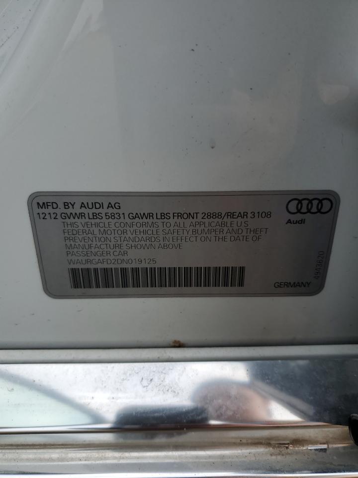 2013 Audi A8 L Quattro VIN: WAURGAFD2DN019125 Lot: 60959515