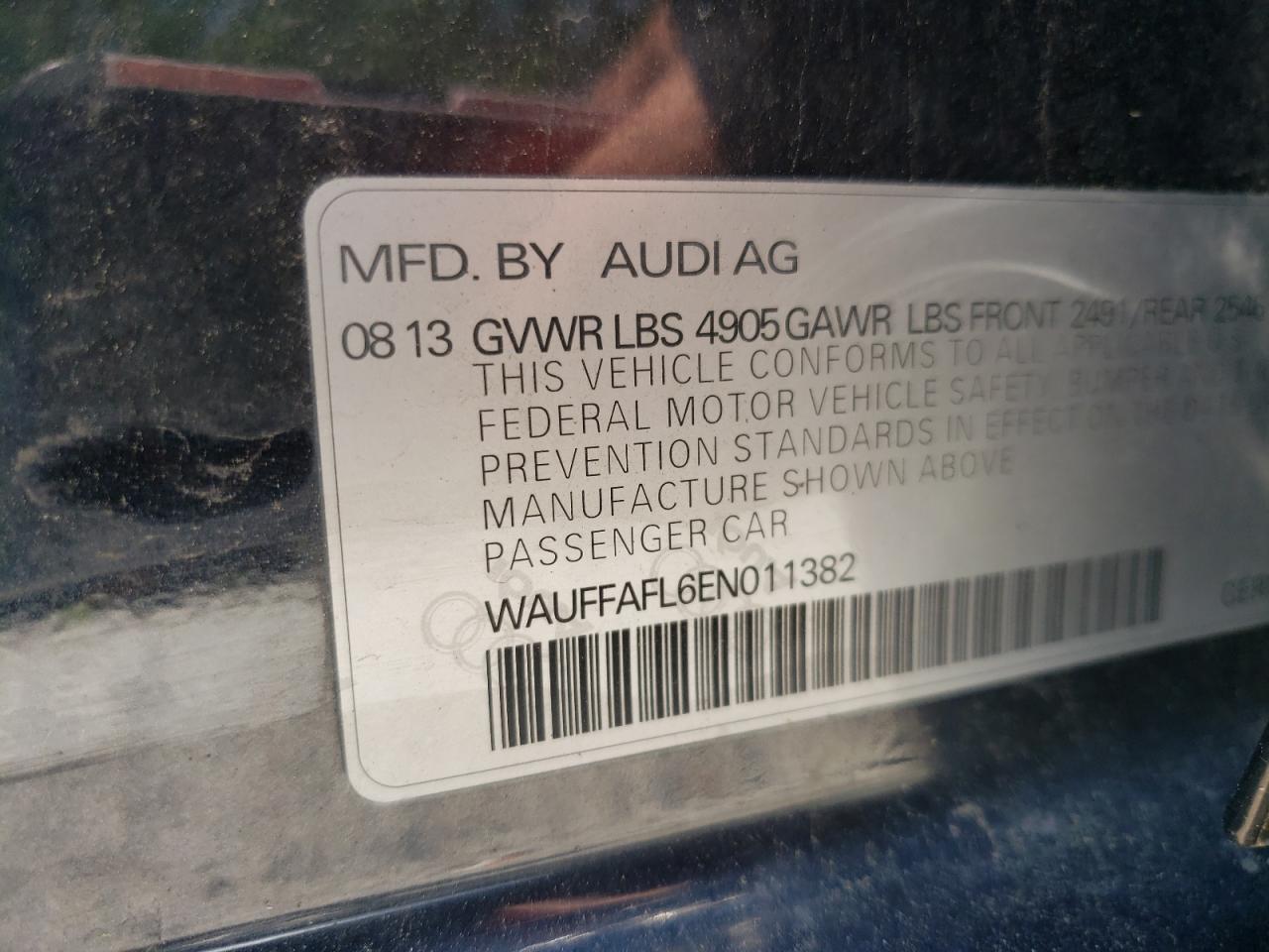 2014 Audi A4 Premium Plus VIN: WAUFFAFL6EN011382 Lot: 56668785