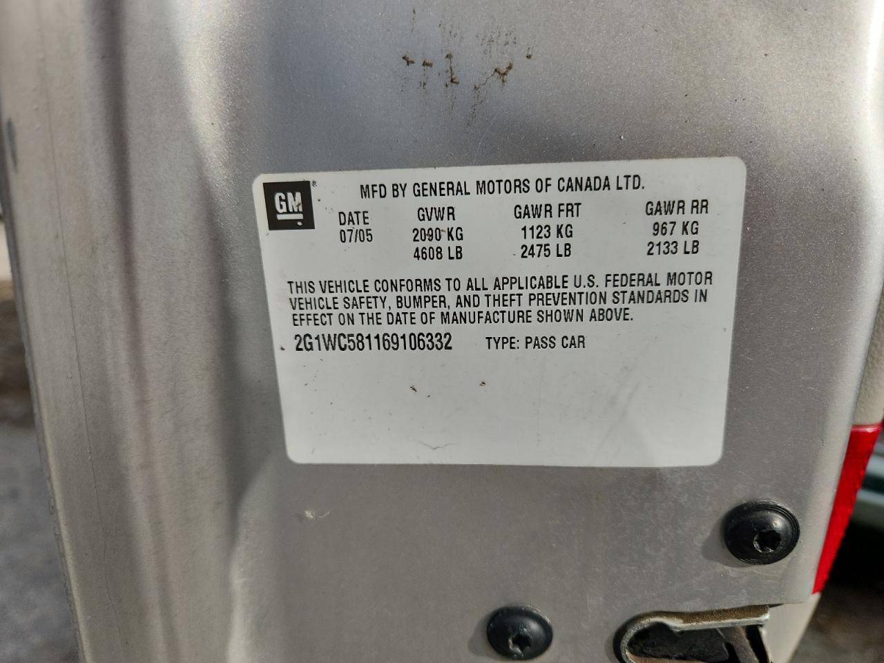 CHEVROLET IMPALA 2006 VIN 2G1WC581169106332 zdjęcie 12