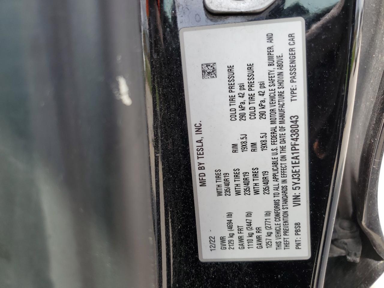 2023 Tesla Model 3 VIN: 5YJ3E1EA1PF438043 Lot: 61090305