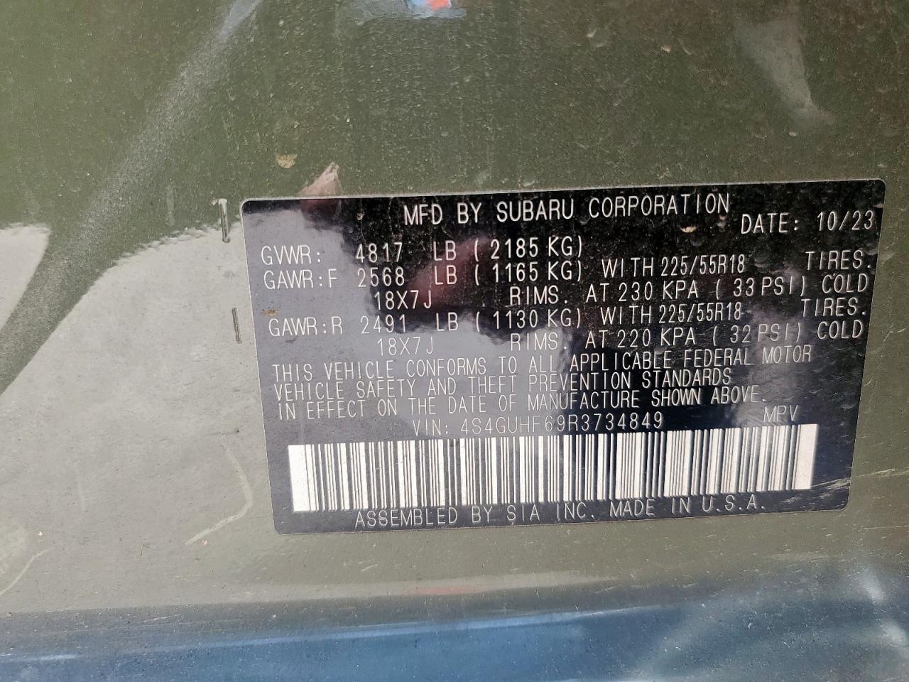 SUBARU CROSSTREK 2024 VIN 4S4GUHF69R3734849 zdjęcie 14