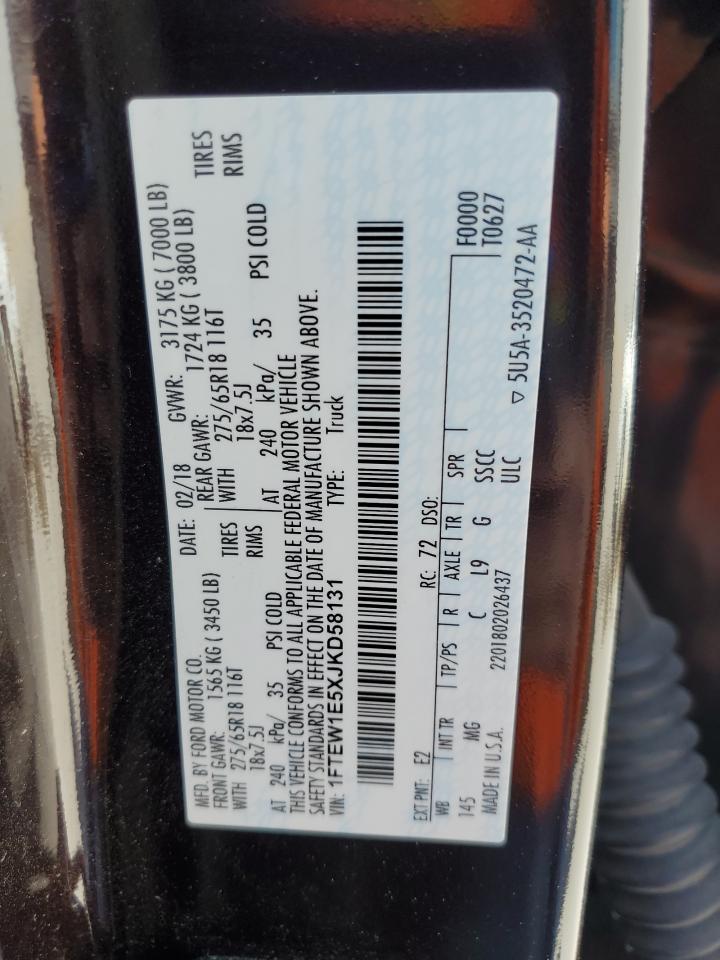 2018 Ford F150 Supercrew VIN: 1FTEW1E5XJKD58131 Lot: 62611005