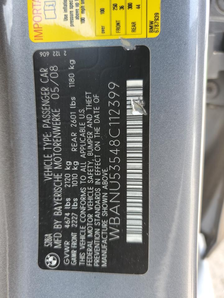 2008 BMW 528 I VIN: WBANU53548C112399 Lot: 62364755