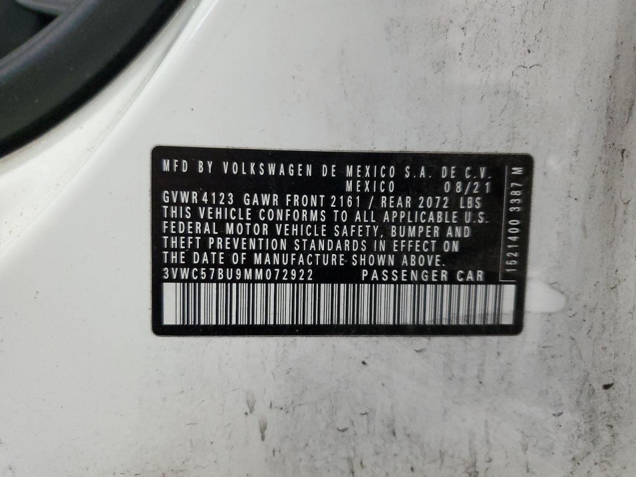 2021 Volkswagen Jetta S VIN: 3VWC57BU9MM072922 Lot: 59786605