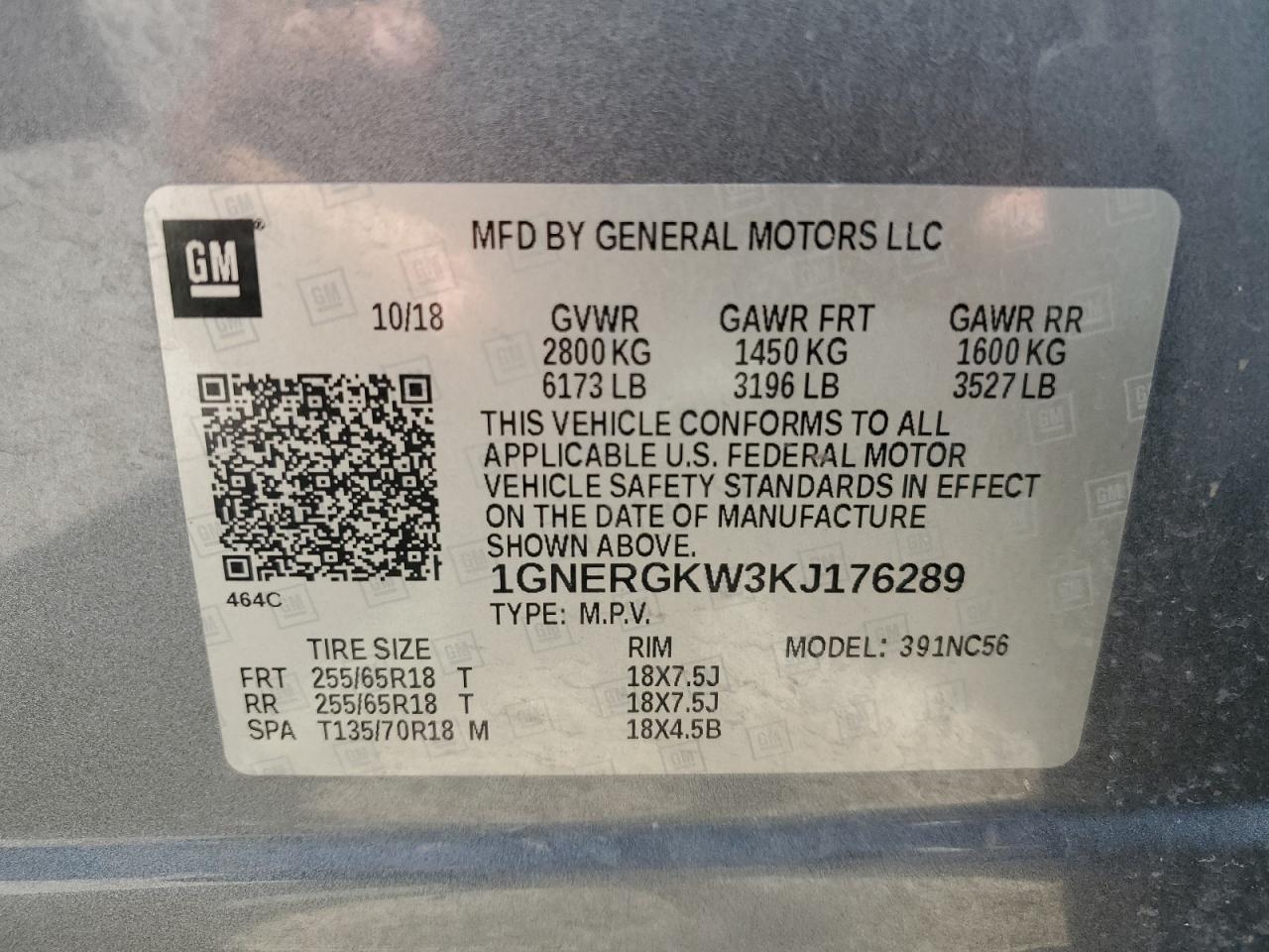 2019 Chevrolet Traverse Lt VIN: 1GNERGKW3KJ176289 Lot: 62420605