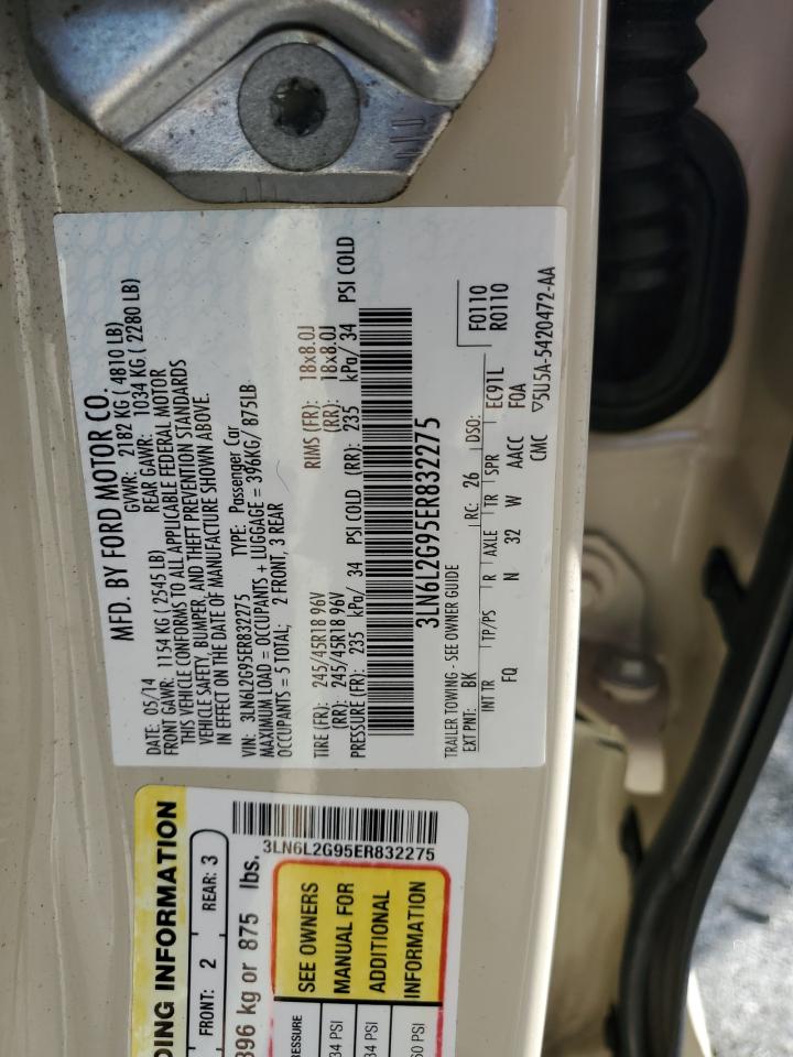 2014 Lincoln Mkz VIN: 3LN6L2G95ER832275 Lot: 59908765